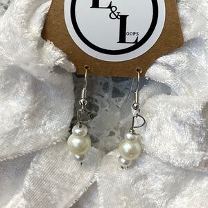 Handmade Soft White Velour Scrunchie & Matching Pearl Earrings Set